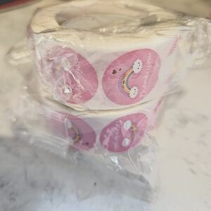 NI PACKAGE ROLL OF 300 THANKYOU STICKERS BLACK WITH  A COLOLFUL FORAL DESIGNS
